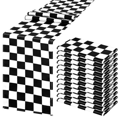 PRICES MAY VARY. 【Package Includes】One set comes with 12 pack Checkered Table Runner Black and White Checkerboard, Size approx 12 x 108 inch, these Checkered Table Runner Black and White Checkerboard table runners can fit a 6ft rectangular table or round table well, appropriate for a table that can seat 8-10 people. You can tie a bow to make the table runner look more special, it can also be used as an ornament for chair sashes. Enough to meet the needs of parties and banquets. 【High-quality Mat Checkered Table Runner, Checkerboard Table, Checkered Table, Two Fast Birthday, Party Decorations Table, Wedding Party Table Decorations, Racing Flag, Chair Sashes, Decorations Table