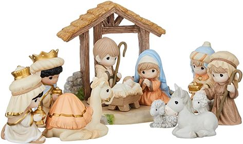 Amazon.com: Precious Moments" O Come Let Us Adore Him Nativity Figurine with Creche (Set of 11), Multicolor : Home & Kitchen Precious Moments Nativity, Nativity Scene Display, Nativity Scene Sets, Come Let Us Adore Him, Christmas Pageant, Christmas Nativity Set, Precious Moments Figurines, Three Wise Men, Christmas Nativity Scene