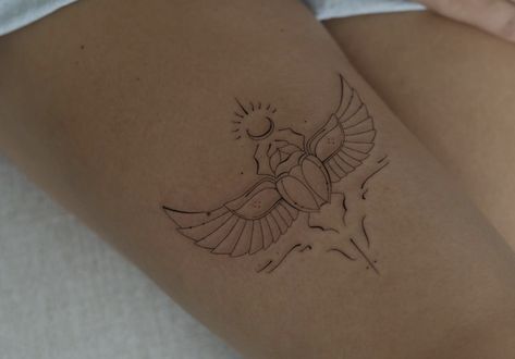 Scarab Beetle Tattoos: What They Mean And Tattoo Ideas – Self Tattoo Egyptian Tattoo With Meaning, Fine Line Scarab Tattoo, Egyptian Shoulder Tattoo, Khepri Tattoo, Beetle Sternum Tattoo, Eygptain Tattoos Design, Small Beetle Tattoo, Small Egyptian Tattoo, Egyptian Art Tattoo