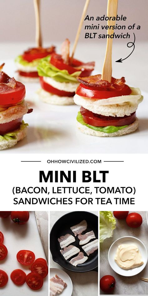 Bacon fans are in for a treat! Learn how to make your own Mini BLT sandwiches for tea time. Feel free to explore this guide. Savoury Tea Time Treats, Blt Tea Sandwich, High Tea Ideas Food, Tea Time Sandwiches, Tomato Tea Sandwiches, Tomato Tea, Keto Tea, Mini Blt, High Tea Sandwiches