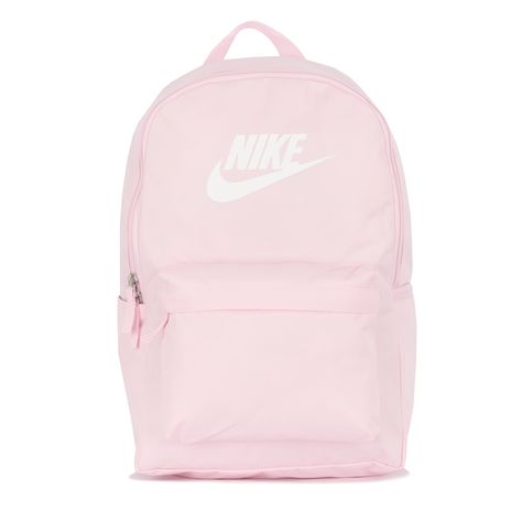 Take your gear to go with the Nike Heritage Backpack. Its spacious main compartment features a sleeve that holds up to a 15" laptop, so your computer is never out of reach. 2 zippered accessory pockets help keep your gear organized and easy to grab. This product is made with at least 65% recycled polyester fibers. Haul handle. Extra zipper compartments for organization. Densely woven polyester material is heavyweight. Padded shoulder straps and back panel for comfort. Internal laptop sleeve fits Backpack Pink Aesthetic, Cute Nike Backpacks, Cute Pink Backpacks For School, Backpacks To Get For School, Pink Nike Bookbag, Nike Backpack Pink, Nike Pink Backpack, Preppy Backpacks For Middle School, Pink Back Pack