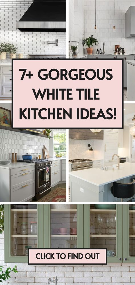 7 white tile kitchen ideas Subway Tile White Kitchen, Counter And Backsplash Ideas, Kitchen Counter And Backsplash Ideas, Tile Kitchen Counter, Tiled Kitchen Island, White Tile Kitchen, Kitchen Counter And Backsplash, White Kitchen Designs, White Subway Tile Kitchen