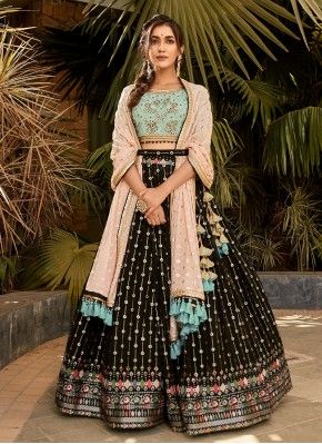 Hand Embroidery Pure Georgette Designer Readymade Lehngha Choli in Lehenga Black, Gaun Fashion, Choli Designs, Party Wear Lehenga, Chaniya Choli, Lehenga Designs, Indian Fashion Dresses, Sea Blue, Wedding Wear