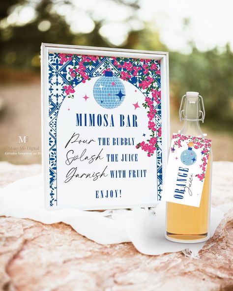 Mimosa Bar Sign Dancing Queen Hen Party, Greek Mamma bridal shower table signs printable, editable mia theatre movie party game signs sign Mamma Mia Party Food, Hen Party Table, Game Signs, Theatre Movie, Greek Dancing, Bridal Shower Table, Mimosa Bar Sign, Shower Table, Bridal Shower Tables