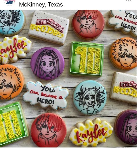 My Hero Academia Cookies, Mha Cupcakes, Anime Cookies Aesthetic, Demon Slayer Cookies, Anime Decorated Cookies, One Piece Cookies Anime, Anime Birthday, Designer Cookies, Anime Party