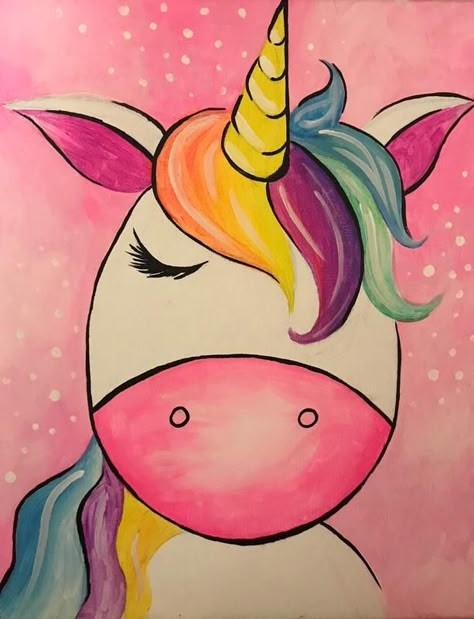 Easy Unicorn Painting, Kid Painting Ideas, Unicorn Painting Canvas, Canvas Painting For Kids, Painting For Children, Acrylic Painting For Kids, Kids Painting Party, Kids Canvas Painting, Kids Art Studio