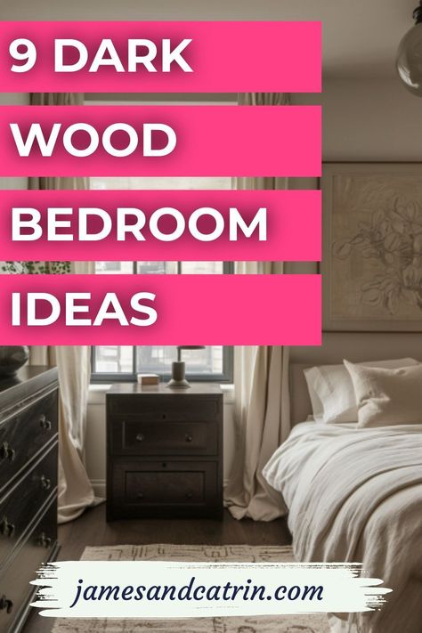 Embrace the dramatic flair of dark wood bedroom ideas to craft a space that's both bold and beautiful 🌟🏡. Learn how to mix dark wood furniture with light accents for a balanced, eye-catching design. Perfect for design enthusiasts wanting to make a statement. Get ready for a bedroom makeover! #DarkWoodBedroomIdeas Dark Wood Furniture Bedroom Decor, Black Wood Bedroom Set, Small Bedroom Wood Furniture, White Bedroom With Dark Wood Furniture, Black Wood Bedroom Furniture, Dark Wood Trim Bedroom, Decorating With Dark Wood Furniture, How To Brighten A Dark Bedroom, Mixing Bedroom Furniture Woods