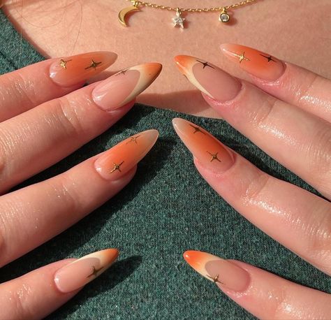 Summer Solstice Nails, Orange Aura Nails, Orange Ombre Nails, Orange Nail Designs, Grad Pic, April Nails, Lilac Nails, Wow Nails, Nail Stuff