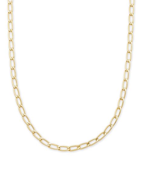 Meet your newest style essential, the Merrick Chain Necklace in Gold. A trending (yet timeless) basic, make this minimalist cable chain a cornerstone of your collection whether you’re headed to drinks, the office, or your next event. Pro tip: Master the layered look thanks to the Layer It! Necklace Clasp, our best kept secret for tangle-free tiers. Metal 14k Yellow Gold Over Brass Size 18" chain with 3" extender Closure Lobster clasp Please note: Due to the one-of-a-kind nature of the medium, exact colors and patterns may vary slightly from the image shown. | Kendra Scott Merrick Chain Necklace in Gold | Metal Necklace Clasp, Timeless Basics, Kendra Scott Necklace, School Jewelry, Necklace Clasps, Best Kept Secret, Gold Price, Kendra Scott Jewelry, Gold Chain Necklace