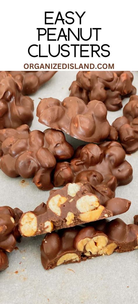 Easy Peanut Clusters, Peanut Clusters Recipe, Peanut Desserts, Chocolate Nut Clusters, Butter Measurements, Chocolate Nuts Clusters, Clusters Recipe, Chocolate Peanut Clusters, Nut Clusters