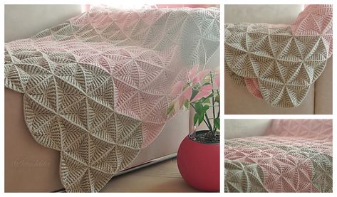 3D Triangle Blanket Free Crochet Pattern + Video - DIY Magazine 3d Triangle Crochet Blanket, Crochet Blanket Chart, Triangle Blanket, Crochet Triangle Pattern, Motif Blanket, 3d Triangle, Crocheted Stuff, Crochet Square Blanket, Crochet Throw Pattern