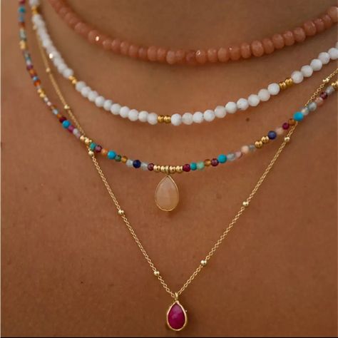 Bohemian Multilayer Handmade Mixed Chain Fashion Necklaces Water Droplet Crystal Pendant Multi Layer Necklace, Rose Quartz Pendant, Bohemian Necklace, Ring Pendant Necklace, Earring Sale, Woman Fashion, Quartz Pendant, Cute Jewelry, Beaded Chain