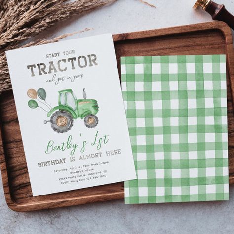 Create your own Invitation | Zazzle Tractor Invitations, Watercolor Tractor, Tractor Birthday Invitations, Boy 2nd Birthday, John Deere Birthday, Tractor Birthday Party, Tractor Party, Tractor Birthday, Birthday Party Design