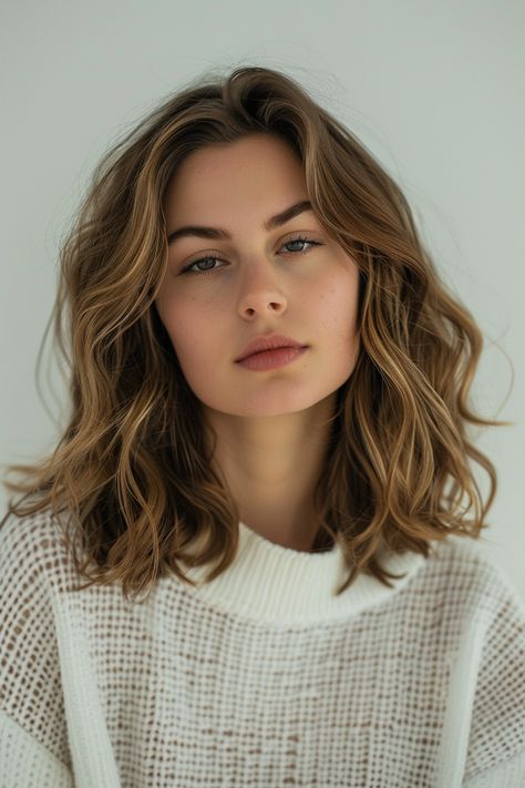 Wavy Bob Shoulder Length, Trendy Bob Hairstyles Thick Hair, Layered Hair Collar Bone Length, Layered Hair Shoulder Length Choppy, Rachel Haircut 2024, Longer Shoulder Length Hair, Bob Thick Hair Wavy, Short Curly Thick Hair, Long Bob For Thick Hair