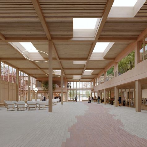 NORD Architects designs dementia care centre in Pennsylvania Lobby Seating, Central Building, Master Thesis, Hospital Architecture, Timber Architecture, Sou Fujimoto, Wood Architecture, Building Roof, Timber Structure