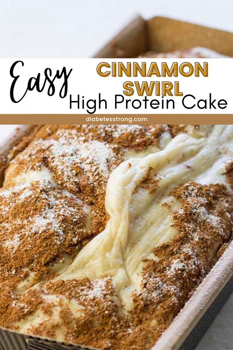 Looking for a dessert that you don't have to feel guilty about? Here is an easy cinnamon swirl high protein cake that is full of swirls of cinnamon sugar topping, and decadent cake. The high protein will leave you feeling full and help regulate blood sugars instead of a sugar spike with a classic cake. High Protein Fall Dessert, High Protein Birthday Cake, Cinnamon Desserts Healthy, Easy High Protein Desserts, High Protein Desserts Low Calorie, High Protein Low Sugar Desserts, Protein Desserts Low Carb, High Protein Desserts Low Carb, Bariatric Dessert Recipes