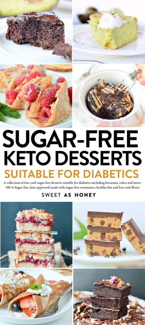 Discover our collection of sugar free desserts for diabetics ! Finally a place to indulge with delicious cookies, brownies, pies or mousse with no guilt. #ketodesserts #diabeticdesserts #lowcarbdesserts #sugarfreedesserts #diabeticrecipes Prediabetic Desserts, Healthy Desserts For A Crowd, Sugar Free Desserts For Diabetics, Desserts For Diabetics, Prediabetic Diet, Low Carb Flour, Cookies Brownies, Low Carb Dessert, Delicious Cookies