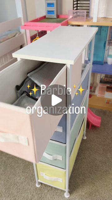 Elaina Zinke on Instagram: "We Barbie pretty hard over here, but this mom got reeeeal tired of stepping on tiny high heeled shoes all the time. Found this narrow organizer (comes in multiple colors) that fits allll the stuff, and we’re happily living life in plastic. 💋👛👠 **Organizer and accessories found in my Amazon Storefront under “Playroom” #playroomorganization #playroomstorage #barbiedolls #barbieorganization #barbiestorage #barbiedreamhouse #barbiedollhouse #barbiedollorganization #toyorganization #toystorage" How To Organize Barbie Stuff, Barbie Dream House Storage, Barbie Storage Ideas Organizations, Playroom Storage Ideas Organizing Toys, Barbie Accessories Storage, Barbie Doll Storage Ideas, Barbie Organization Ideas, Barbie Storage Ideas, Doll Storage Ideas