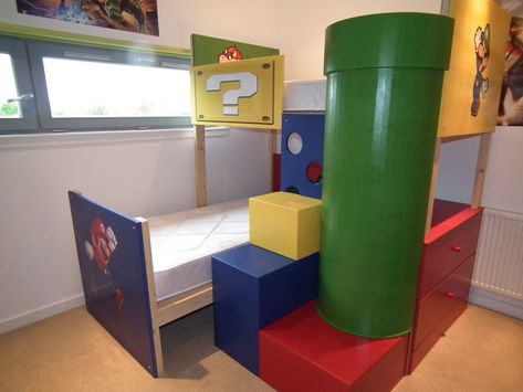 Super Mario Theme Bunk Bed Mario Bros Room, Nintendo Room, Super Mario Theme, Super Mario Room, Mario Room, Mario Theme, Video Game Rooms, Kids Bunk Beds, Bed Time