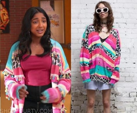 Never Have I Ever: Season 4 Episode 7 Devi's Printed Cardigan Devi Vishwakumar Outfits, Never Have I Ever Devi, Devi Vishwakumar, Never Have I Ever, Printed Cardigan, Season 4, Random Stuff, Fashion Looks, Style Inspiration