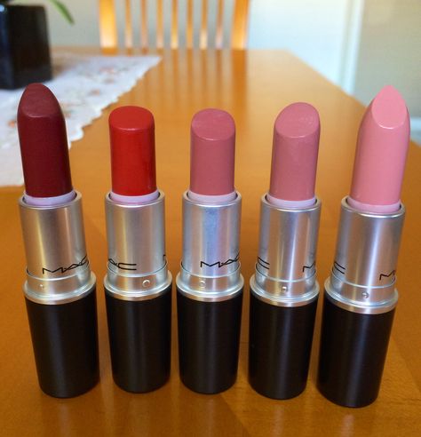 Mac Lipstick - Diva, Russian Red, Twig, Faux, Cream Cup. My Mac collection! Mac Collection, Russian Red, Mac Lipstick, Best Makeup Products, Makeup Tips, Diva, Beauty Hacks, Beauty Makeup, Curly Hair Styles