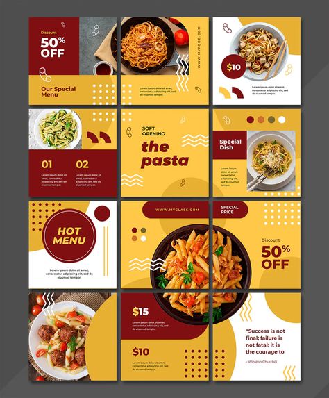 10 Creative Food Instagram Puzzle Templates - ksioks Instagram Poster Design Ideas, Feed Instagram Food Design, Food Grid Instagram, Food Logo Design Inspiration Creative, Food Feed Instagram Design, Pasta Poster Design, Template Feed Ig, Food Instagram Feed, Instagram Post Design Ideas