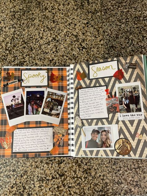 1 Year Dating Scrapbook, October Scrapbook Ideas, Scrapbook For Him Page Ideas, Scrapbook First Page Ideas, 1 Year Scrapbook, 1 Year Scrapbook Boyfriend Page Ideas, Our First Year Scrapbook Boyfriend, Yearly Scrapbook, Couple Scrapbook Pages Ideas