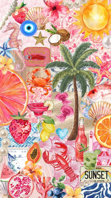 summer collage ☀️🍉 Summer Prints Wallpaper, Beachy Wallpaper, Shuffles Summer, Beach Wallpaper Iphone, Summer Collage, Wallpaper Iphone Boho, Phone Wallpaper Boho, Pink Wallpaper Girly, Cute Summer Wallpapers