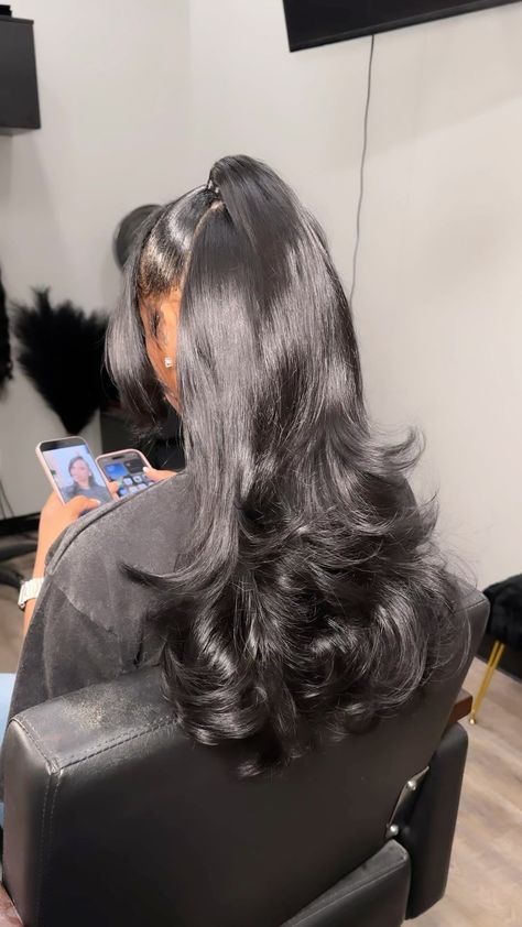 Prom Hairstyle Half Up Half Down, Silk Press Half Up Half Down, Half Up Half Down Black Hair, Half Down Half Up Hairstyles Black Women, Half Up Half Down Hair Sew In, Half Up Half Down With Side Bang, Sew In Half Up Half Down, Cute Half Up Half Down Hair Styles, Homecoming Hairstyles Half Up Half Down