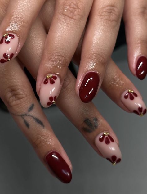 Short Almond Red Nails Design, Short Almond Nail Ideas Simple, Cherry Oval Nails, Short Almond Acrylic Nails Funky, Cherry Nail Art Short, Short Almond Nails Cherry, Short Round Nails Ideas, Sade Nails, Short Nail Designs Winter