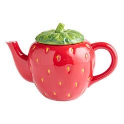 Teapot Spouts Ceramic Pottery, Cute Teapots, Tea Pot Aesthetic, Tea Pots Unique, Black Cat Decorations, Feeling Mischievous, Strawberry Teapot, Painted Strawberry, Teapot Ideas