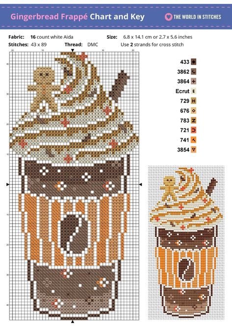 Fancy Frappes Individual Free Cross Stitch Charts – The World in Stitches Free Cross Stitch Pattern, Fall Cross Stitch, Free Cross Stitch Charts, Holiday Cross Stitch, Xmas Cross Stitch, Cross Stitch Christmas Ornaments, Stitch Book, My Favourite Things, Cute Cross Stitch