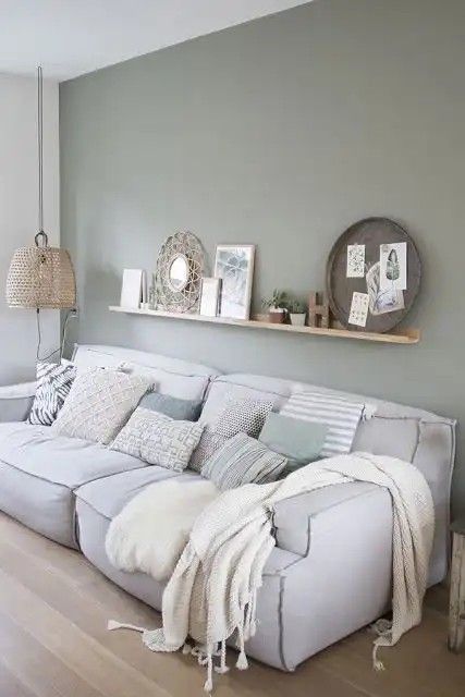 Sage Living Room, Green Walls Living Room, Sage Green Living Room, Green Living Room Decor, Living Room Wall Color, Sage Green Walls, Cosy Living, Cosy Living Room, Small Apartment Living Room