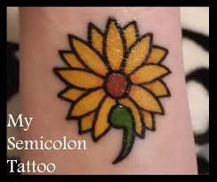 Semicolon Tattoo Daisy, Sunflower Semi Colon, Sunflower Semi Colon Tattoo, Mum Tattoos, Sunflowers Tattoos, Rock Doodles, Awareness Tattoos, Serotonin Tattoo, Tattoo Real