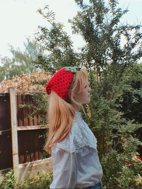 Crochet Bandana Outfit, Cottagecore Headband, Crochet Cottagecore, Bandana Outfit, Crochet Bandana, Bandana Top, Ren Fair, Crochet Strawberry, Headband Outfit