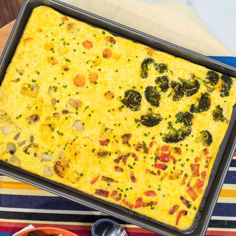 Cheat Sheet Roasted Vegetable Frittata from Food Network Roasted Vegetable Frittata, Cabbage Sausage, Vegetable Frittata Recipes, The Kitchen Food Network, Geoffrey Zakarian, Vegetable Frittata, Mustard Recipe, Sheet Pan Suppers, Frittata Recipe