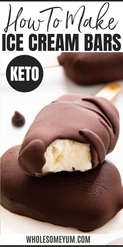 Low Carb Keto Ice Cream Bars Recipe Ice Cream Bar Recipe, Diet Desserts Recipes, Magic Shell, Ice Cream Bars, Wholesome Yum, Low Carb Ice Cream, Keto Friendly Desserts, Keto Ice Cream, Sugar Free Low Carb