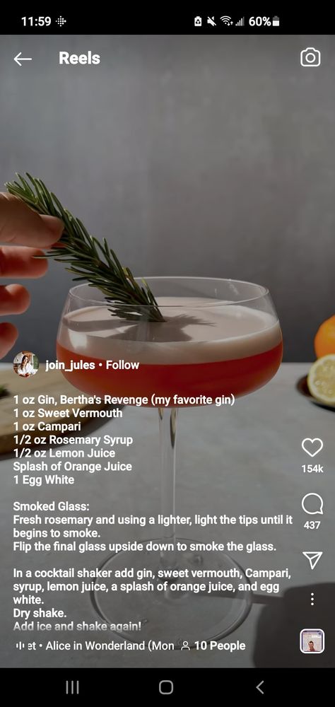 Smoked Rosemary Negroni Sour, Negroni Cocktail Recipe, Rosemary Syrup, Negroni Cocktail, Bar Stuff, Cocktails To Try, Thanksgiving Cocktails, Cocktail Ideas, Negroni