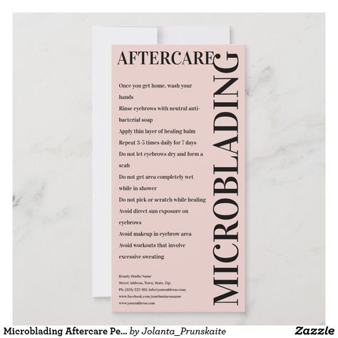 Microblading Aftercare Peony Pink Instruction Thank You Card Permanent Makeup Branding, Waxing Suite, Microblading Studio Ideas, Webpage Ideas, Pmu Studio, Microblading Logo, Microblading Studio, Brow Business, Aftercare Cards