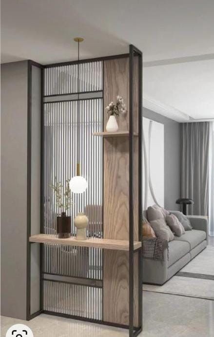 Semi Transparent Partition, Living Room Partition With Storage, Partition With Seating, Partition Wall Ideas, Decorative Partition, Wall Separator, Modern Partition Walls, Wall Partition Design, Desain Pantry