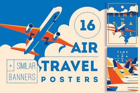 -50% 16 AirTravel Illustrations by Alexander Baidin on @creativemarket Travel Vector, Party Icon, Airline Company, Summer Banner, Flight Booking, Summer Poster, Flat Illustration, Vector Illustrations, Cmyk Color