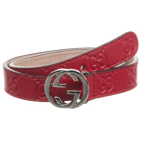 In red leather, this stylish 'GG' logo embossed belt is by Italian luxury brand Gucci and has an interlocking buckle in silver. Pink Gucci Belt, Red Gucci Belt, Italian Luxury Brands, Gucci Kids, Online Shop Accessories, Gg Logo, Logo Pattern, Gucci Accessories, Italian Luxury