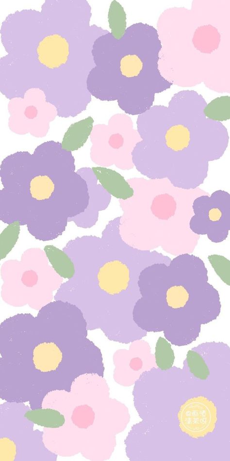 Purple Flowers, Pastel, Yellow, Purple, Floral, Flowers, Green