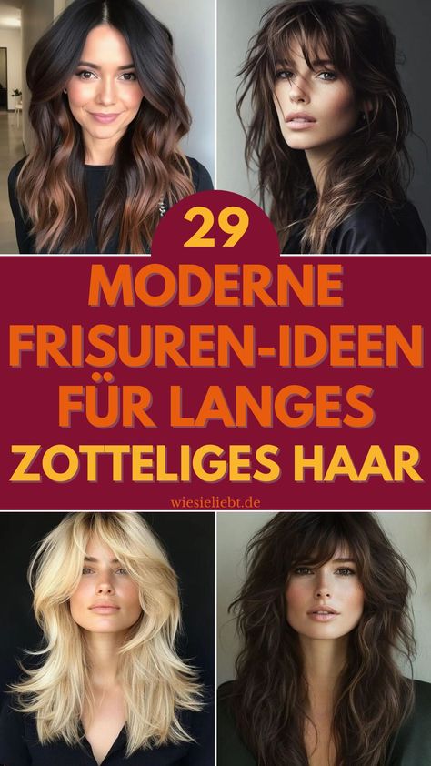 Lange Haare müssen nicht langweilig sein! Diese 29 Shag-Frisuren verleihen langen Locken einen stylischen Touch mit Stufenschnitten, Vorhang-Pony und Textur. Von langen blonden Shaggy-Frisuren bis hin zu schicken Schnitten für lockiges und welliges Haar bietet dieser Leitfaden Optionen für jeden Haartyp. Wenn du einen pflegeleichten und dennoch trendigen Look willst, sind Shag-Frisuren eine gute Wahl, um langen Haaren Volumen, Textur und Form zu verleihen. Langer Pony, Hair Cuts, Hair, Beauty, Quick Saves