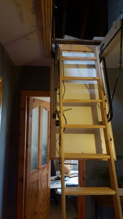 Automatic Loft / Attic Ladder Loft Attic, Attic Office, Attic Doors, Attic Ladder, Box Room, Loft Ladder, Attic Stairs, My Home Office, Wife And Kids