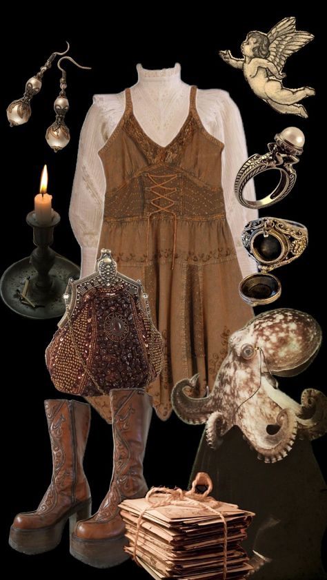 Octopus bride in candle light 🕯️#outfit #fashion #victorian #neovictorian #brown #fairycore Lit Outfits, Neo Victorian, Candle Light, Fairy Core, Date Night Outfit, Octopus, Candles