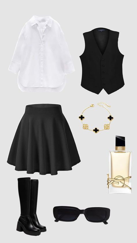 #outfit #preppy #oldmoney #black&white #ysllibre #collegegirloutfit 2000 Preppy Outfits, 90s Preppy Style, Old Preppy Outfits, White Plaid Shirt Outfit, Old Preppy, Plaid Shirt Outfit, Black And White Plaid Shirt, College Girl Outfits, Plaid Shirt Outfits