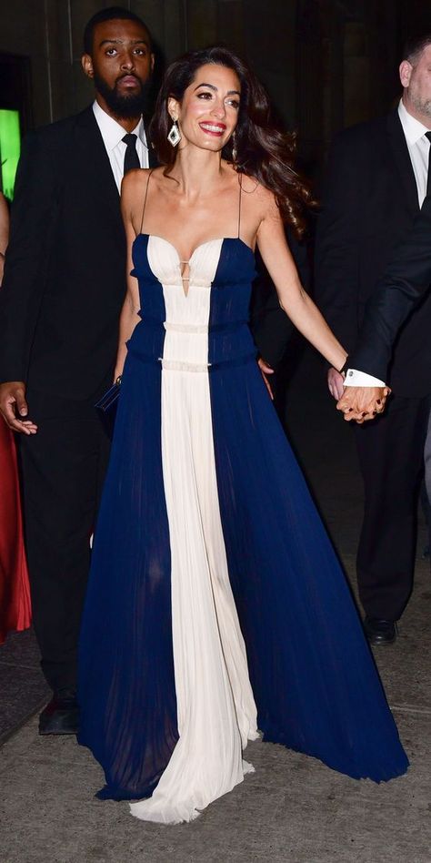 evening elegance. Amal Alamuddin, Amal Clooney, White Sleeveless Dress, White Gowns, George Clooney, Celebrity Street Style, United Nations, Red Carpet Dresses, Celebrity Dresses