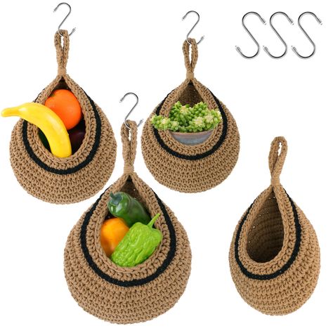 PRICES MAY VARY. 【Premium Cotton Material】Our hanging storage baskets are made of natural cotton material, all the cotton ropes have been tested for quality by professional organizations, you can rest assured that you can store your kitchen food such as onions, potatoes, fruits, etc., or any other household daily necessities. 【3 Piece Kitchen Hanging Baskets】Package includes three sizes of fruit hanging baskets and 3 sturdy hooks, large (13.8*10.6 inch), medium (12.2*9.4 inch), and small (11.2*8 Potato Onion Storage, Onion Storage, Hanging Fruit Baskets, Kitchen Hanging, Wall Hanging Basket, Potato Onion, Fruit Baskets, Basket Organization, Kids Ideas