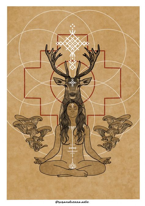 Medicine Woman Tattoo, Shamanic Symbols, Shaman Tattoo, Draw Deer, Deer Woman, Shaman Woman, Woman Empowerment, Human Figure Sketches, Woman Wall Art